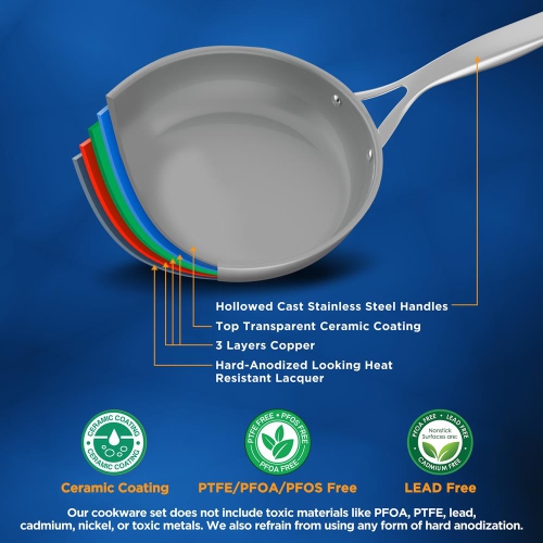 Kitchenware Pots & Pans Set - Clad Kitchen Cookware with Nylon Utensils, Frypan Interior Coated with Prestige Ceramic Non-Stick Coating