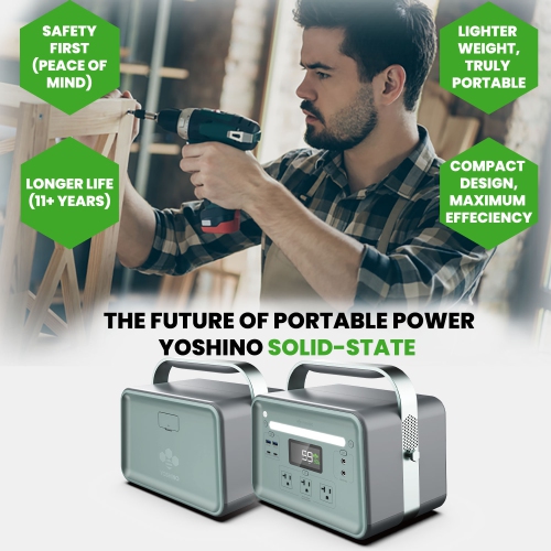 Yoshino K6SP11 9-Port Solid-State Solar Generator 602Wh, 660W with 1-Piece Solar Panel Emergency Power, Pure Sine Wave, Smart App Connect