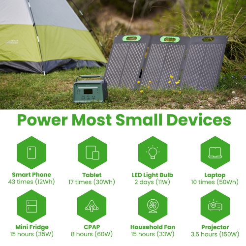 Yoshino K6SP11 9-Port Solid-State Solar Generator 602Wh, 660W with 1-Piece Solar Panel Emergency Power, Pure Sine Wave, Smart App Connect