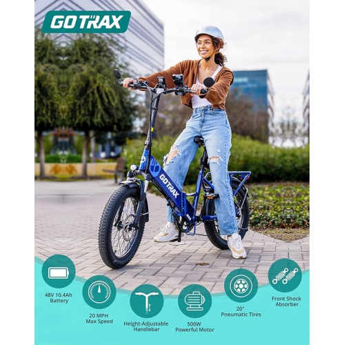 Vélo électrique pliable F2V2 de GOTRAX pour adultes, vélo électrique 500 W/48 V 10,4 Ah/32 km/h/64 km/vélo à gros pneus de