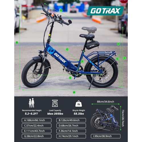 Vélo électrique pliable F2V2 de GOTRAX pour adultes, vélo électrique 500 W/48 V 10,4 Ah/32 km/h/64 km/vélo à gros pneus de