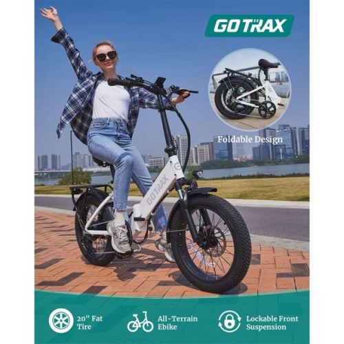 Vélo électrique pliable F2V2 de GOTRAX pour adultes, vélo électrique 500 W/48 V 10,4 Ah/32 km/h/64 km/vélo à gros pneus de