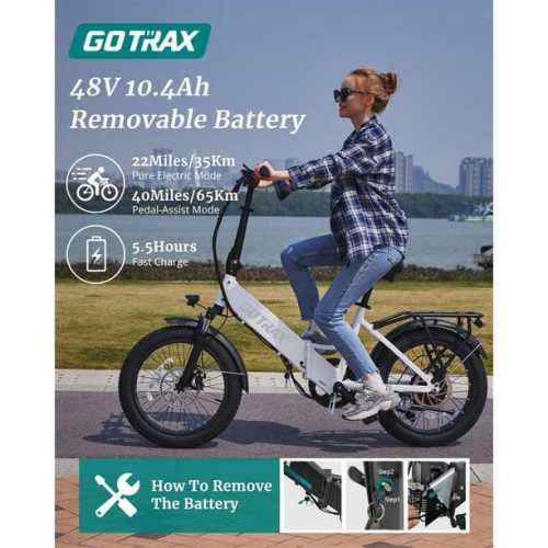 Vélo électrique pliable F2V2 de GOTRAX pour adultes, vélo électrique 500 W/48 V 10,4 Ah/32 km/h/64 km/vélo à gros pneus de