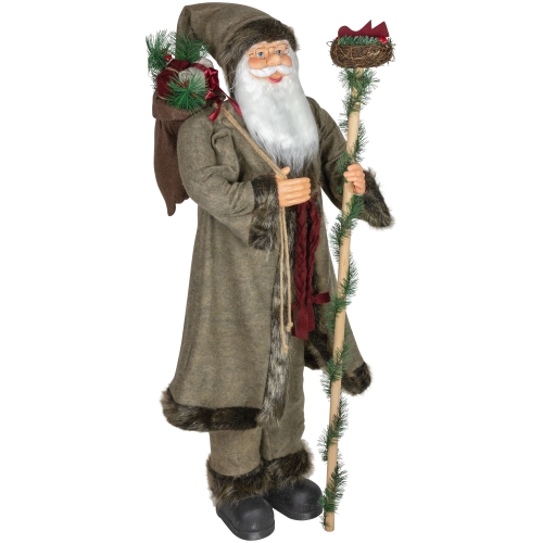 Père Noël vert olive de 48 po avec sac-cadeau pour figurine de Noël debout