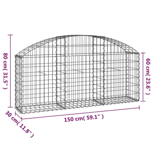 VidaXL panier de gabion arqué 150x30x60/80&nbsp;cm en fer galvanisé
