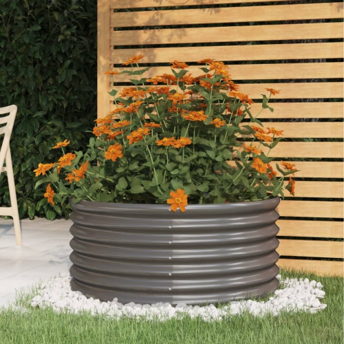 vidaXL Garden Planter Powder-coated Steel 80x80x36 cm Grey