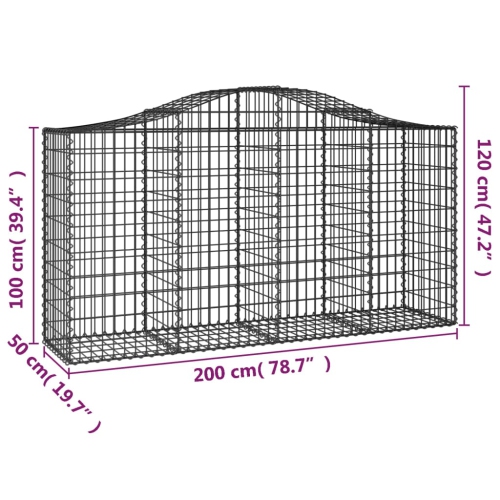 vidaXL Arched Gabion Baskets 13 pcs 200x50x100/120 cm Galvanised Iron