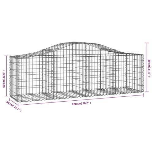 vidaXL Arched Gabion Baskets 5 pcs 200x50x60/80 cm Galvanised Iron