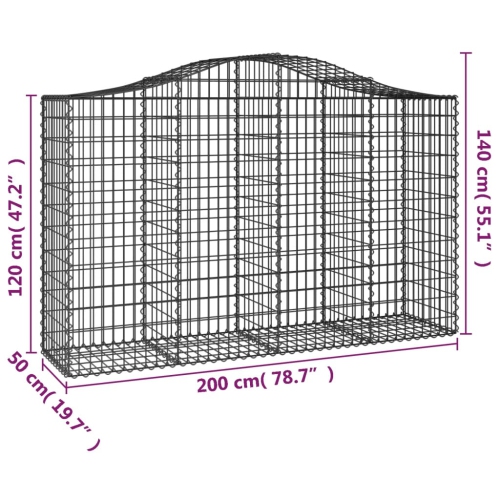 vidaXL Arched Gabion Baskets 8 pcs 200x50x120/140 cm Galvanised Iron