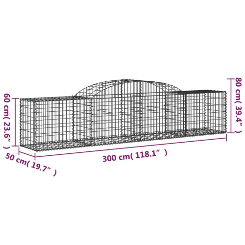 vidaXL Arched Gabion Baskets 11 pcs 300x50x60/80 cm Galvanised Iron
