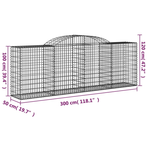 vidaXL Arched Gabion Basket 300x50x100/120 cm Galvanised Iron