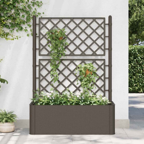 vidaXL Garden Raised Bed with Trellis, Self Watering with Water Level Indicator, Mocha, PP