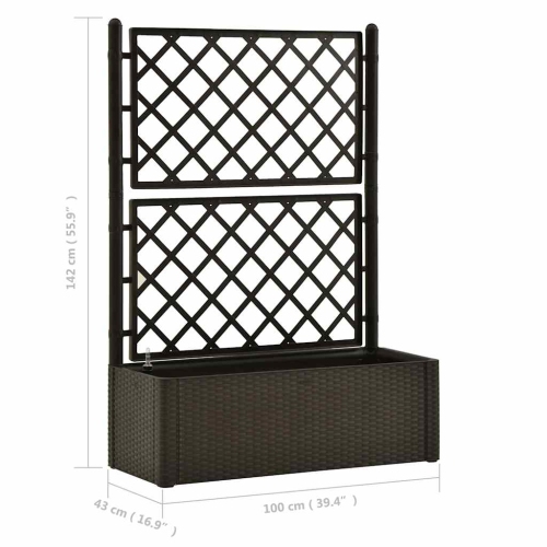 vidaXL Garden Raised Bed with Trellis, Self Watering with Water Level Indicator, Mocha, PP