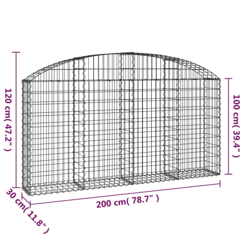 vidaXL Arched Gabion Basket 200x30x100/120 cm Galvanised Iron