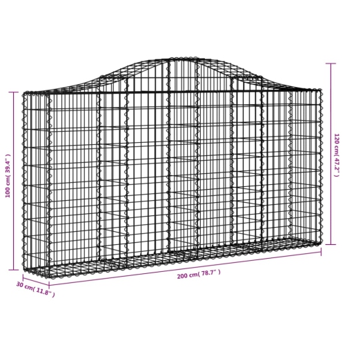 Paniers de gabion archés vidaXL 2 pièces 200x30x100/120 cm en fer galvanisé