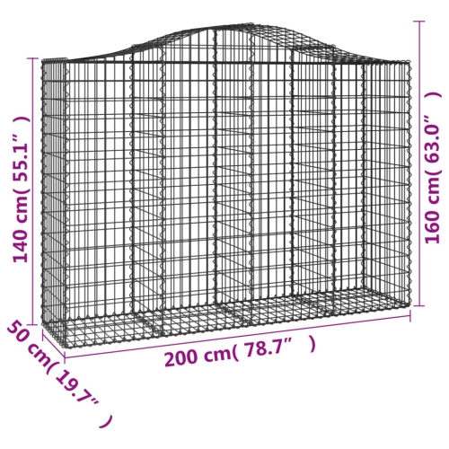Paniers de gabion archés vidaXL 5 pièces 200x50x140/160 cm en fer galvanisé