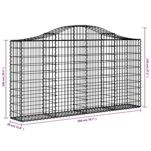 vidaXL Arched Gabion Baskets 18 pcs 200x30x100/120 cm Galvanised Iron