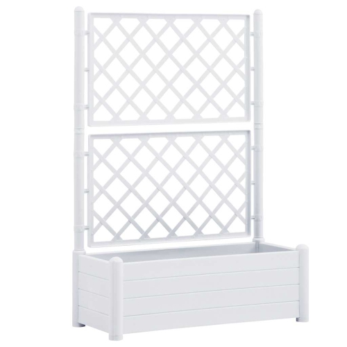 VIDAXL  Garden Raised Bed With Trellis, Planter With Drainage Hole, White, 39.4"x16.9"x55.9", Pp