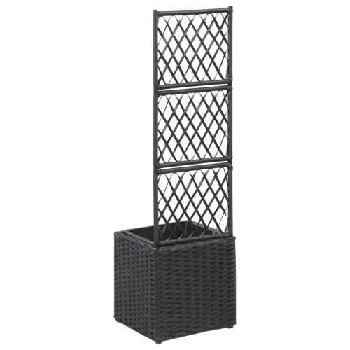 vidaXL Trellis Raised Bed with 1 Pot 30x30x107 cm Poly Rattan Black