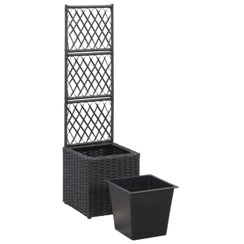 vidaXL Trellis Raised Bed with 1 Pot 30x30x107 cm Poly Rattan Black