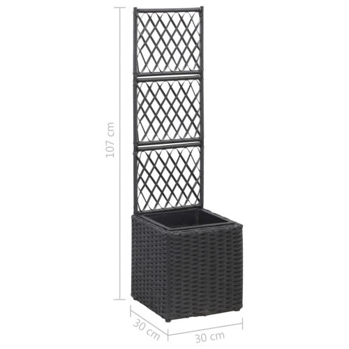 vidaXL Trellis Raised Bed with 1 Pot 30x30x107 cm Poly Rattan Black