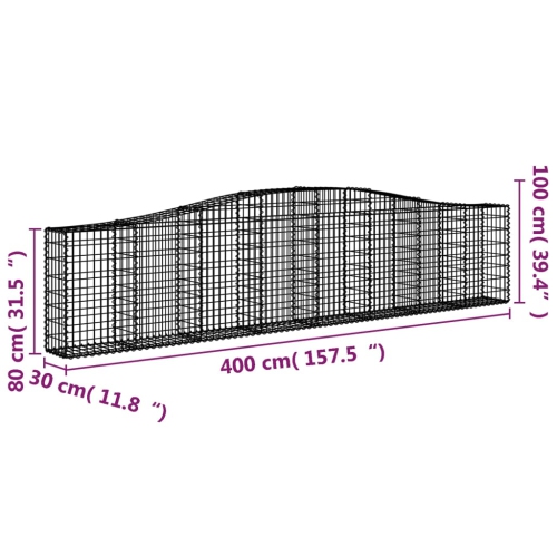 vidaXL Arched Gabion Basket 400x30x80/100 cm Galvanised Iron