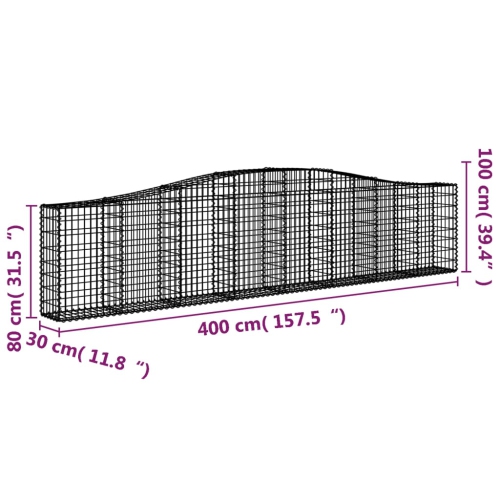 vidaXL Arched Gabion Baskets 15 pcs 400x30x80/100 cm Galvanised Iron