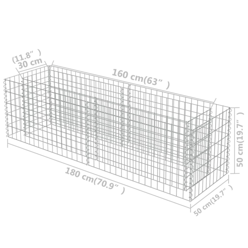 vidaXL Gabion Raised Bed Galvanised Steel 70.9"x19.7"x19.7"