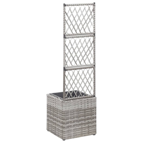 vidaXL Trellis Raised Bed with 1 Pot 30x30x107 cm Poly Rattan Grey