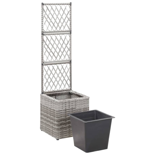 vidaXL Trellis Raised Bed with 1 Pot 30x30x107 cm Poly Rattan Grey