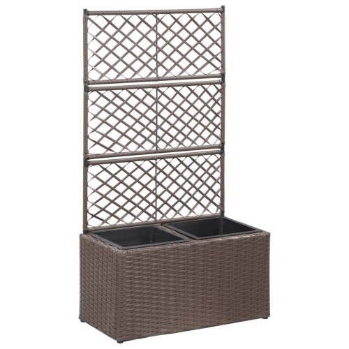 VIDAXL  Trellis Raised Bed With 2 Pots 58X30X107 Cm Poly Rattan In Brown