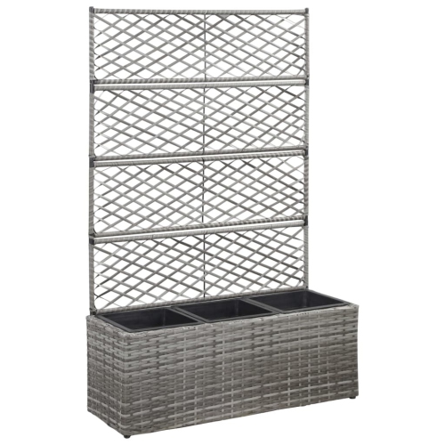 VIDAXL  Trellis Raised Bed With 3 Pots 83X30X130 Cm Poly Rattan In Grey