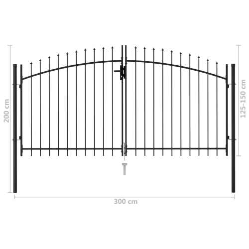 vidaXL Fence Gate Double Door with Spike Top Steel 9.8'x4.9' Black