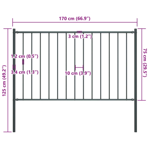 vidaXL Fence Panel with Posts Powder-coated Steel 1.81x0.75 m Anthracite
