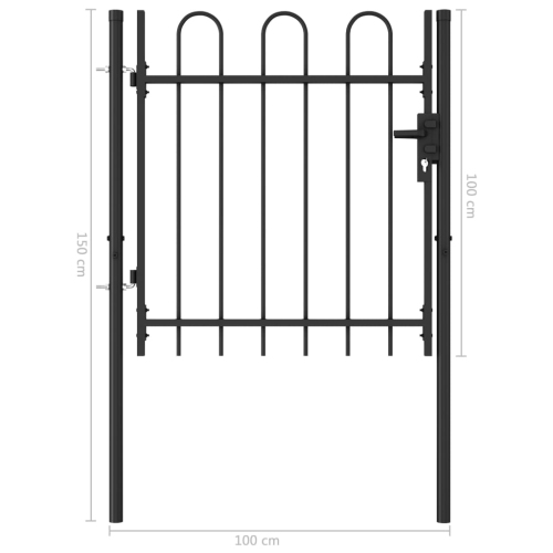 vidaXL Fence Gate Single Door with Arched Top Steel 39.4"x39.4" Black