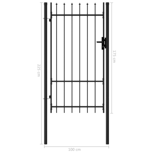 vidaXL Fence Gate Single Door with Spike Top Steel 3.3'x5.7' Black