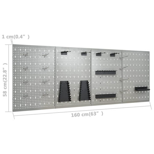 vidaXL Wall-mounted Peg Boards 4 pcs 40x58 cm Steel