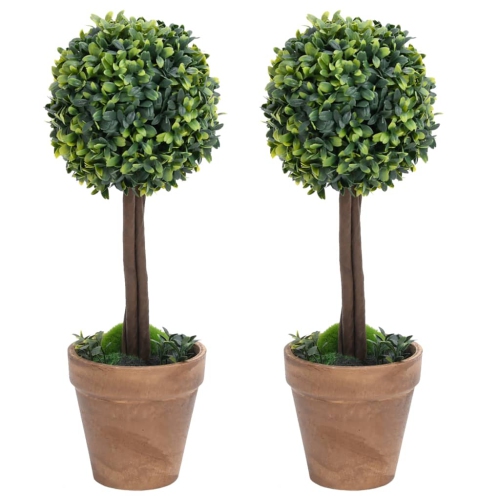 VIDAXL  Artificial Boxwood Plants 2 PCs With Pots Ball Shaped Green 41 Cm