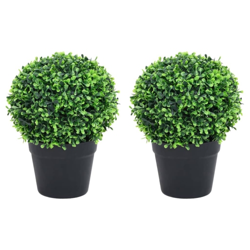 VIDAXL  Artificial Boxwood Plants 2 PCs With Pots Ball Shaped Green 37 Cm