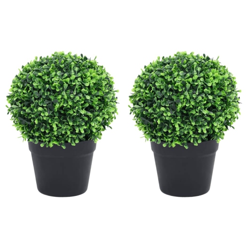 VIDAXL  Artificial Boxwood Plants 2 PCs With Pots Ball Shaped 32 Cm In Green