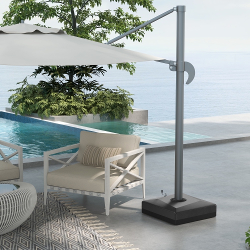 Outsunny Plastic Square Fillable Cantilever Patio Umbrella Base with Liftable Wheel, Offset Umbrella Weights with Adjustable Pads, Cross Base, 330lbs