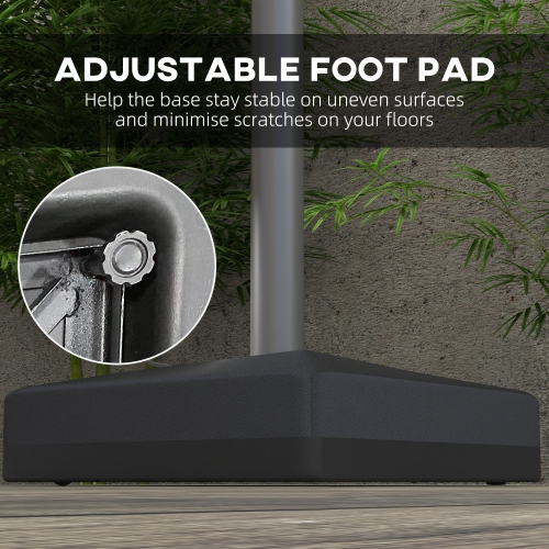 Outsunny Plastic Square Fillable Cantilever Patio Umbrella Base with Liftable Wheel, Offset Umbrella Weights with Adjustable Pads, Cross Base, 330lbs