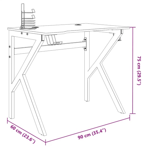 vidaXL 35 Inch Gaming Desk with K-Shaped Legs, Ergonomic Computer Desk, Sturdy PC Desk for Gamers