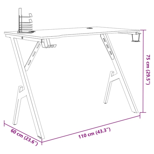vidaXL 43 Inch Gaming Desk with Y-Shaped Legs, Ergonomic Computer Desk, Sturdy PC Desk for Gamers