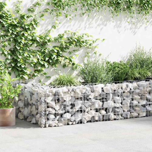 vidaXL Gabion Basket with Lids, Galvanized Steel Gabion Wall, Gabion Cage, 236,2"x19,7"x19,7"