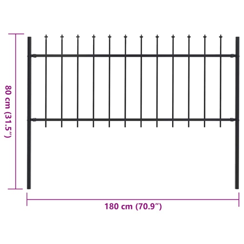 vidaXL Garden Fence with Spear Top Steel 181x80 cm Black