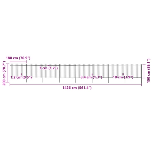 vidaXL Garden Fence with Spear Top Steel 1426x150 cm Black