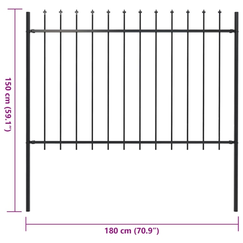 vidaXL Garden Fence with Spear Top Steel 181x150 cm Black