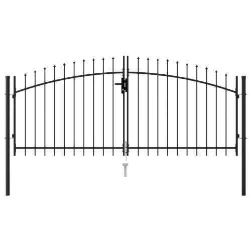 vidaXL Fence Gate Double Door with Spike Top Steel 9.8'x4.1' Black