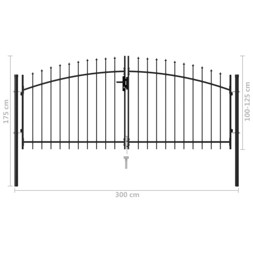 vidaXL Fence Gate Double Door with Spike Top Steel 9.8'x4.1' Black